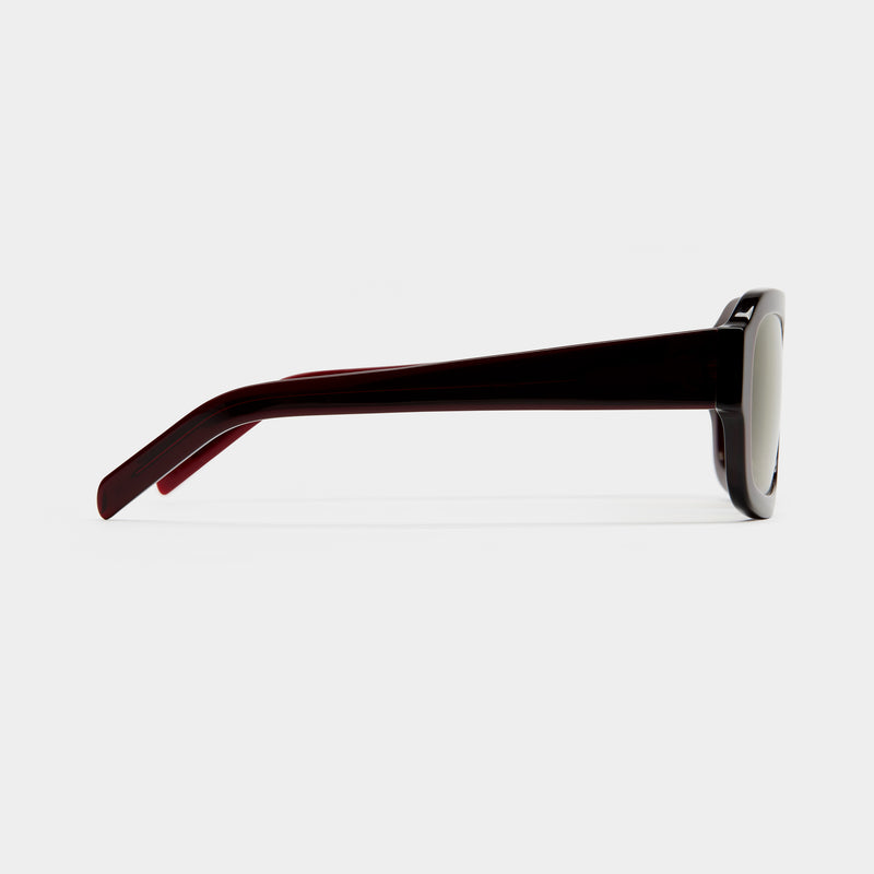 side image showing the arm of vehla eyewear kaia sunglasses in malbec / khaki