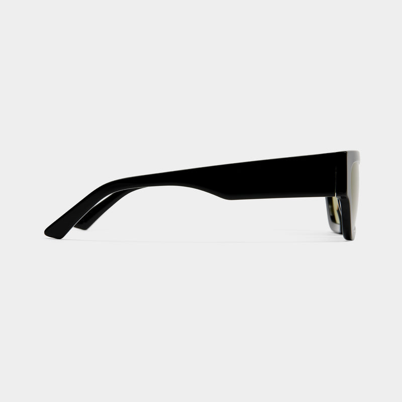side product shot of the arm of the finn sunglasses from vehla eyewear in black khaki