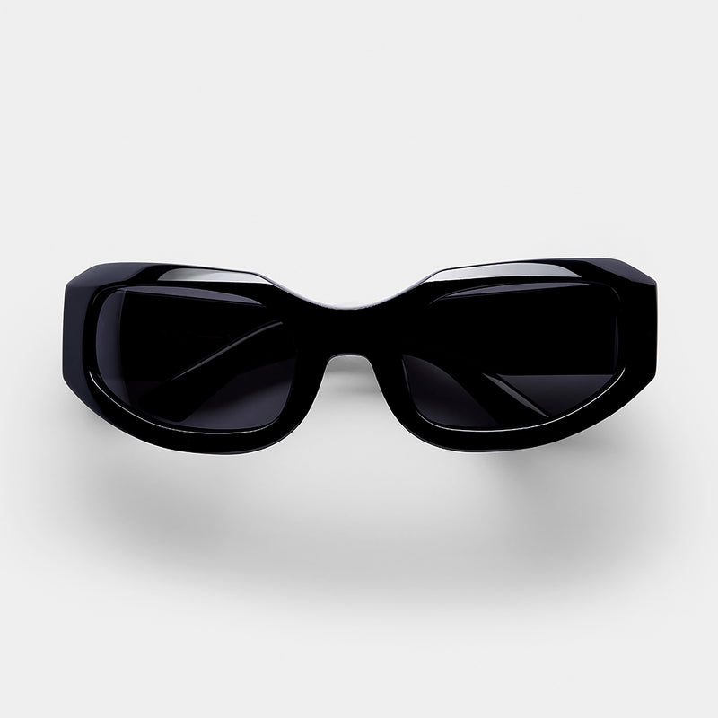 front shot of the gia black / Smoke sunglasses from vehla eyewear