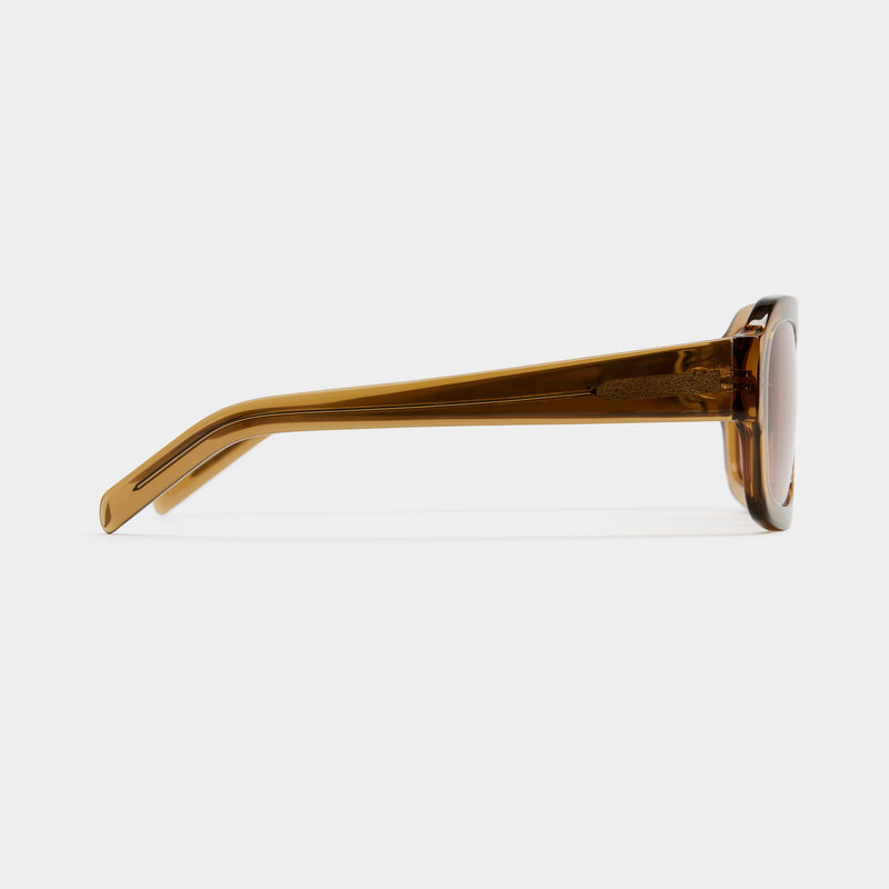 side image showing the arm of vehla eyewear kaia sunglasses in caramel / toffee