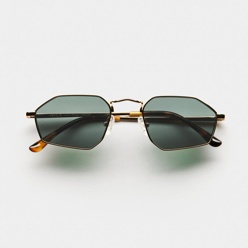 front image of vehla eyewear piper sunglasses in gold / olive